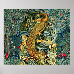 POSTER VERDURE, ANIMAUX FORESTIERS, PEACOCK EN VERT FLORA