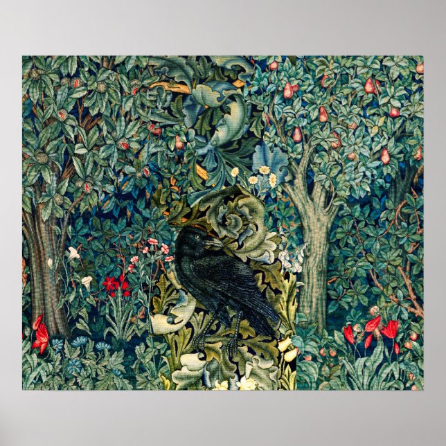 POSTER VERDURE, ANIMAUX FORESTIERS, RAVÉS EN FLORAL VERT (Devant)