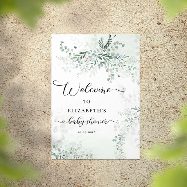 Poster Verdure Aquarelle Eucalyptus Baby shower Bienvenue (Créateur téléchargé)