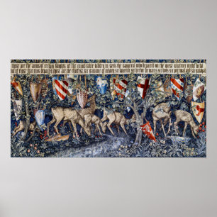 Poster Verdure avec cerfs et boucliers, William Morris