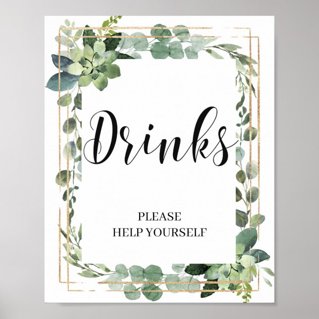 Poster Verdure boho succulente paillet doré eucalyptus (Devant)