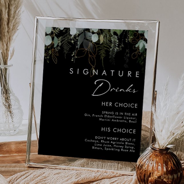Poster Verdure et feuille d'or Panneau de boissons signat (Créateur téléchargé)