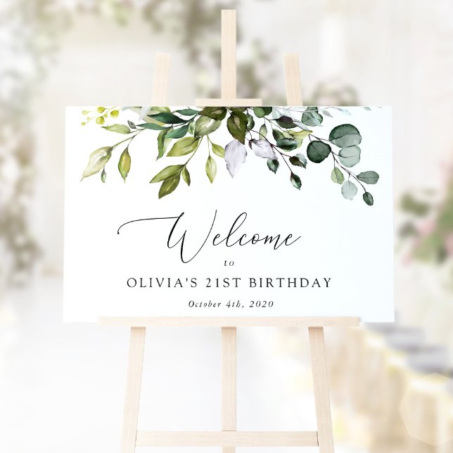 Poster Verdure, Eucalyptus Feuilles, Anniversaire Bienven (Créateur téléchargé)