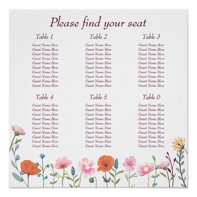 Poster Verdure fleurie colorée classique (Devant)