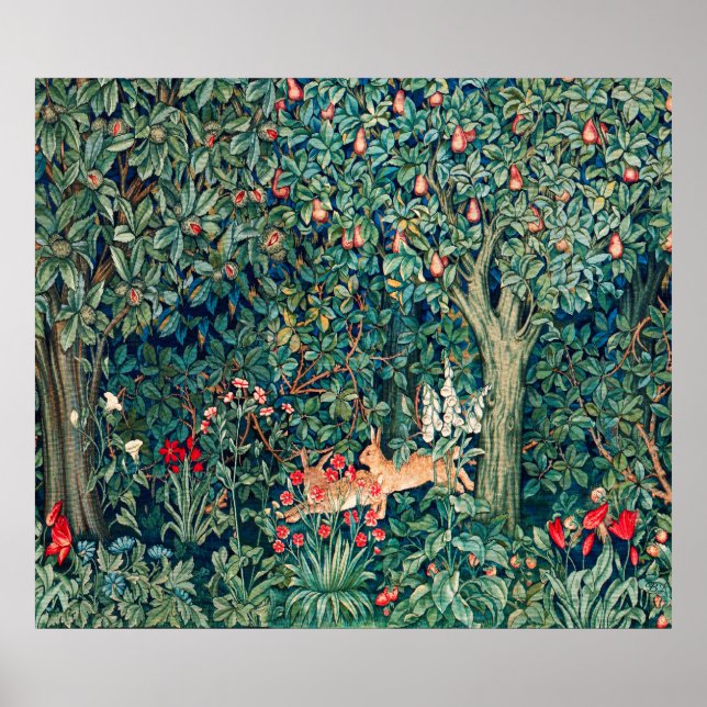 Poster VERDURE, Hares FORESTIERS, Hares Floral vert (Devant)