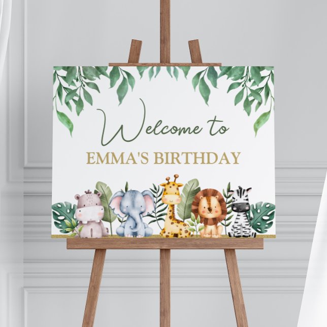 Poster Verdure Safari Animaux Sauvages Un Anniversaire Bi (Créateur téléchargé)
