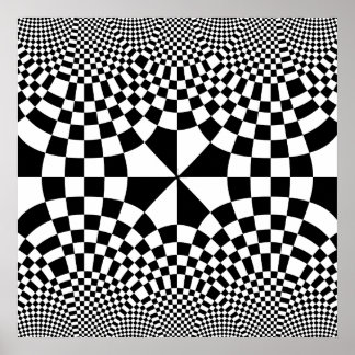 Poster Vérificateurs à torsion Illusion optique Noir et b