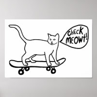 Vérifier Meowt Punny Skateboard Chat noir blanc