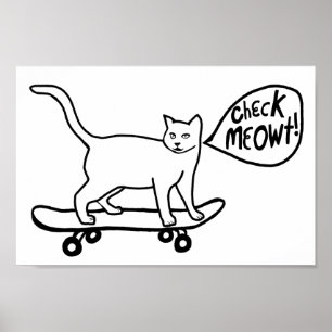Poster Vérifier Meowt Punny Skateboard Chat noir blanc