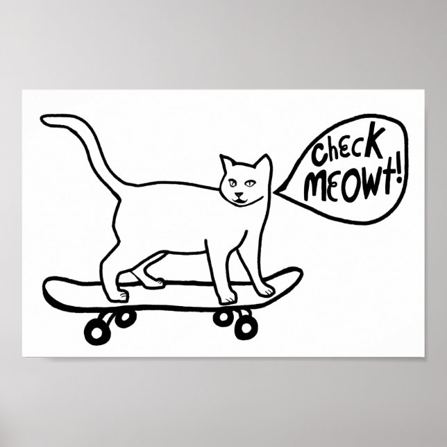 Poster Vérifier Meowt Punny Skateboard Chat noir blanc (Devant)
