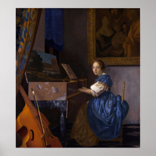 Poster Vermeer - Dame Assis À Une Virginal 1675