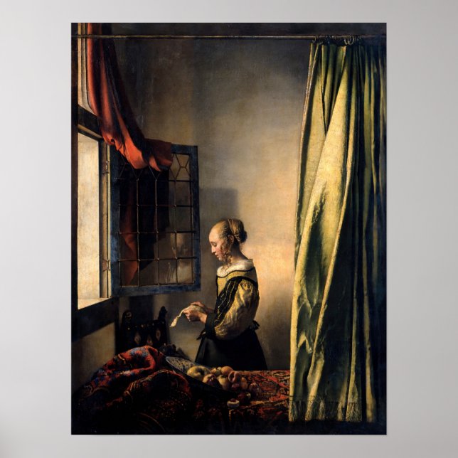 Poster Vermeer - Fille lisant une lettre à une fenêtre ou (Devant)