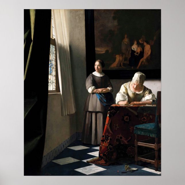 Poster Vermeer - Lady Écrire une lettre avec sa bonne (Devant)