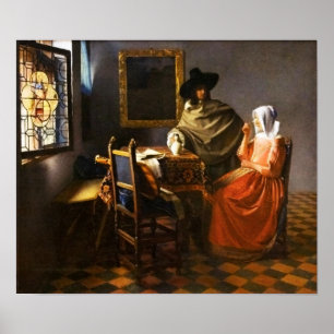 Poster Vermeer le verre de l'affiche de vin