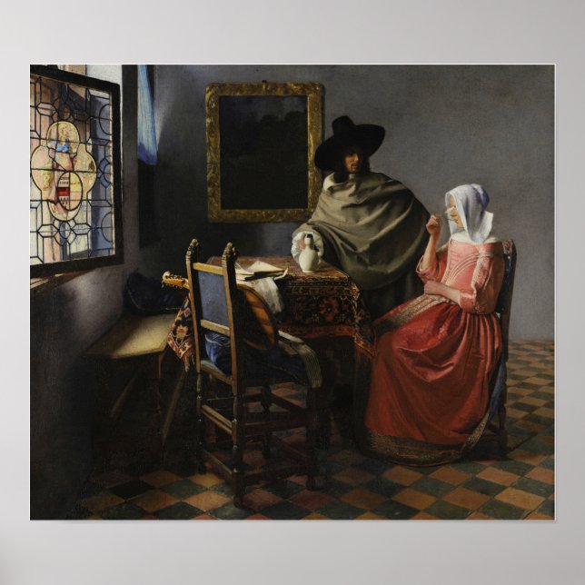 Poster Vermeer - Le Verre Du Vin 1661 (Devant)