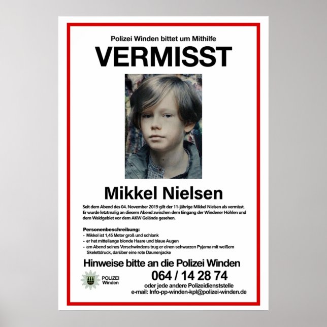 Poster Vermisst Mikkel Nielsen (Devant)