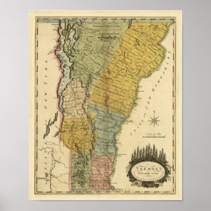 Poster Vermont, à partir de l'enquête réelle - Carte Vint