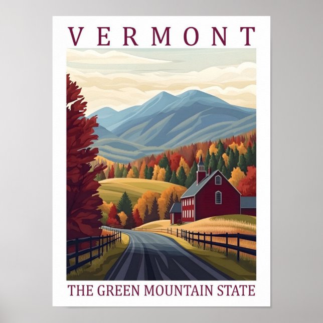 Poster Vermont Green Mountains State USA Travel Place (Devant)