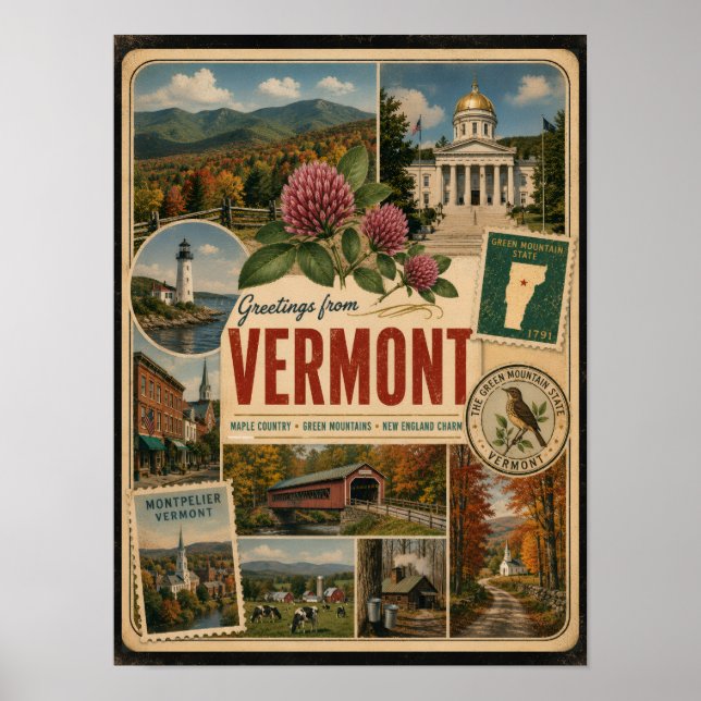 Poster Vermont Style Authentique Vintage (Devant)