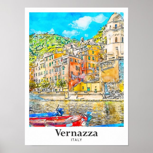 Poster Vernazza Italie Voyage Aquarelle Croquis main (Devant)