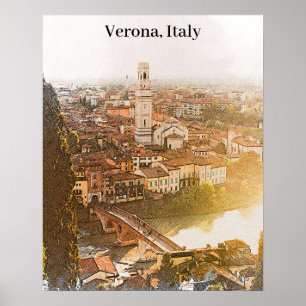 Poster Vérone Italie Ville Silhouette Aquarelle Peinture