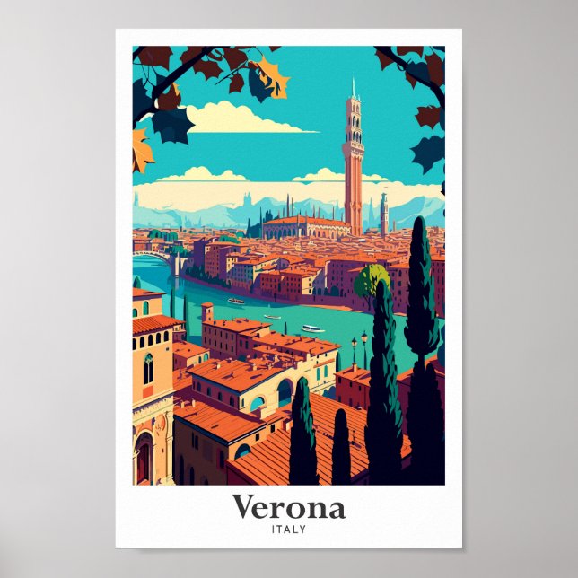 Poster Vérone Italie Voyage Art Vintage Illustration (Devant)