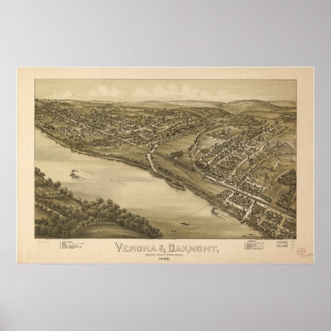 Poster Vérone - Pénn Oakmont 1896 Carte panoramique antiq (Devant)