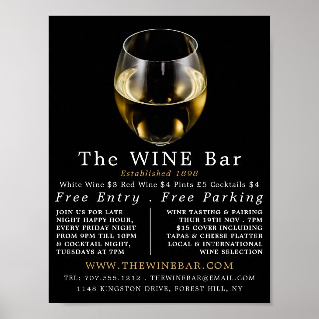 Poster Verre à vin blanc, Bar à vin / Vaisseau Publicité (Devant)