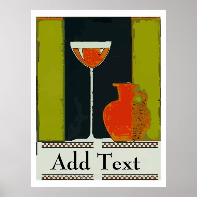 Poster Verre à vin et bouteille rouge ajouter du texte (Devant)