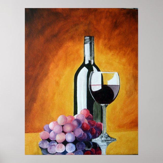 Poster Verre à vin et raisins (Devant)