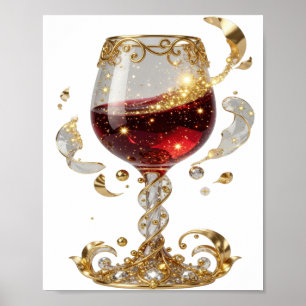 Poster Verre à vin incrusté de gemmes dorées Chic T-shirt