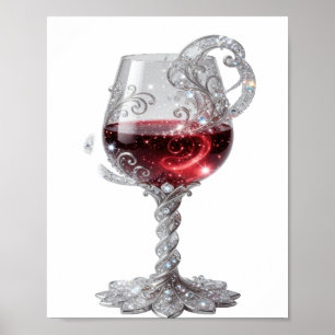 Poster Verre à vin rouge argenté élégant