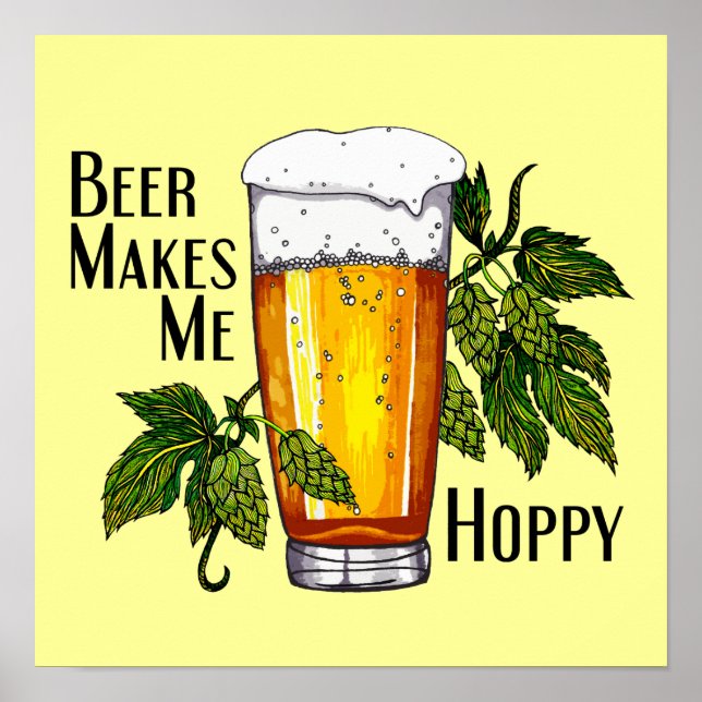 Poster Verre de bière et houblon avec texte (Devant)