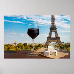 Poster Verre de vin au brie sur la tour Eiffel
