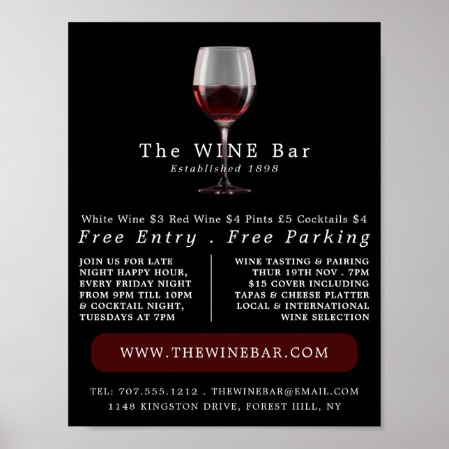 Poster Verre de vin, Bar à vin / Vaisseau Publicité (Devant)