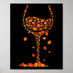 Poster Verre De Vin Feuille D'Érable Automne Automne Chau