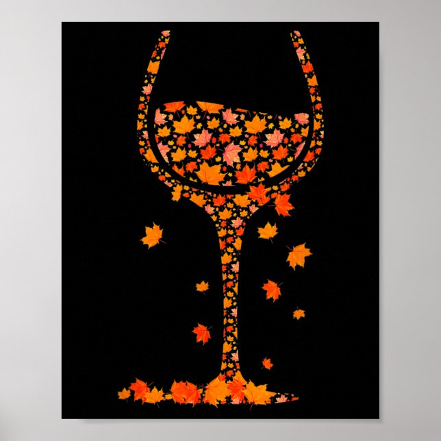 Poster Verre De Vin Feuille D'Érable Automne Automne Chau (Devant)