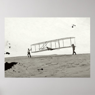 POSTER VERRE NEGATIVE ÉCRITURE GLIDER PREMIER VOL 1902