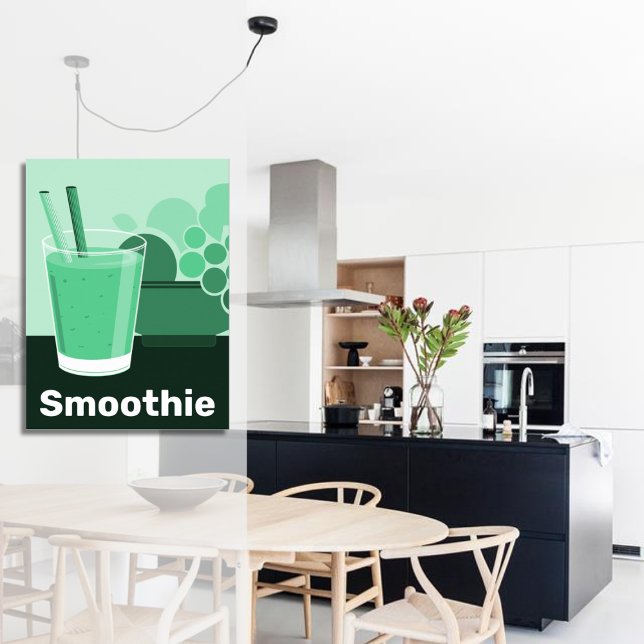Poster Verre Noir, Blanc, Vert Cuisine Mur Art (Modern Smoothie Glass Black, White, Green Kitchen Poster)