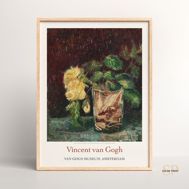 Poster Verre Vincent van Gogh avec roses jaunes Imprimer (Créateur téléchargé)