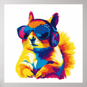 Poster Verres de portrait d'écureuil Peinture aquarelle