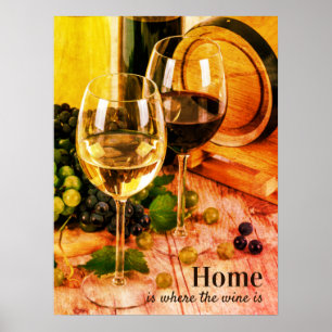 Poster Verres de vin rouge et blanc vintage Baril de rais