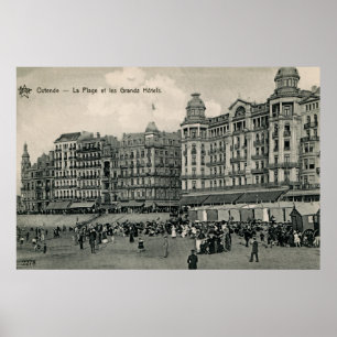 Poster  vers 1900 Ostende Beach et Grands Hôtels