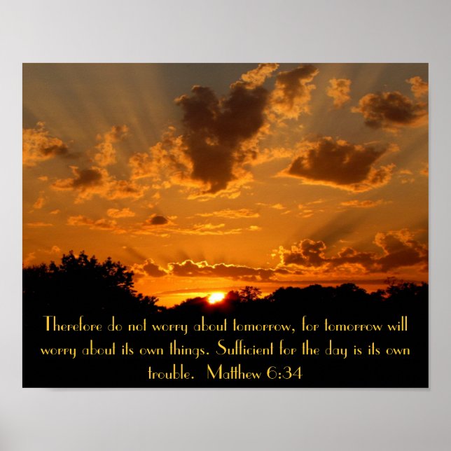 Poster vers de la bible couché de soleil Matthieu 6:34 (Devant)