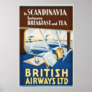 Poster Vers la Scandinavie Norvège Suède Finlande Ski Hiv