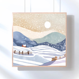 Poster Versant enneigé   Hiver à l'aquarelle