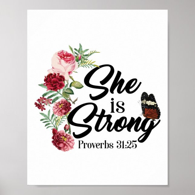 Poster Verset Bible Chrétienne Elle Est Proverbes Forts 3 (Devant)