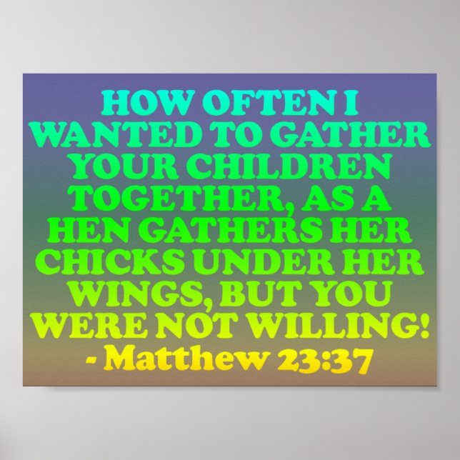 Poster verset biblique de Matthieu 23:37. (Devant)