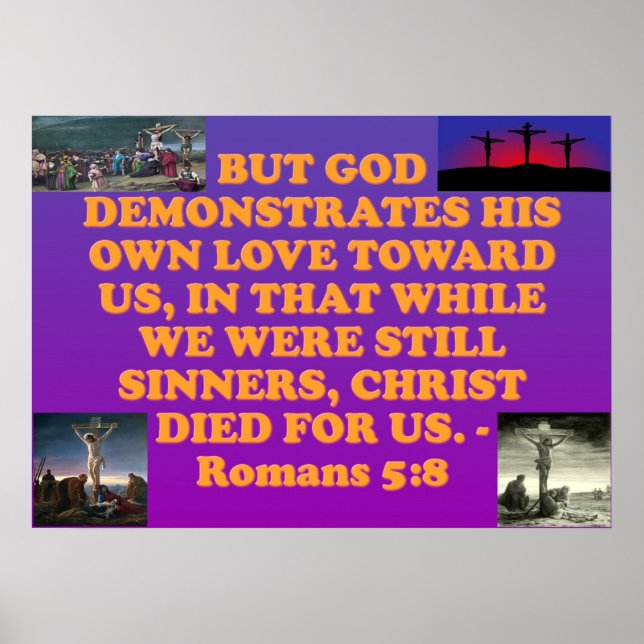Poster verset biblique de Romains 5:8. (Devant)
