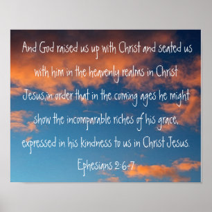 Poster verset biblique Éphésiens 2:6-7 sur un ciel magnif